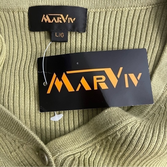 VINTAGE Marviv pullover knit sweater ribbed v-neck cap sleeve chartreuse size L - Picture 6 of 11